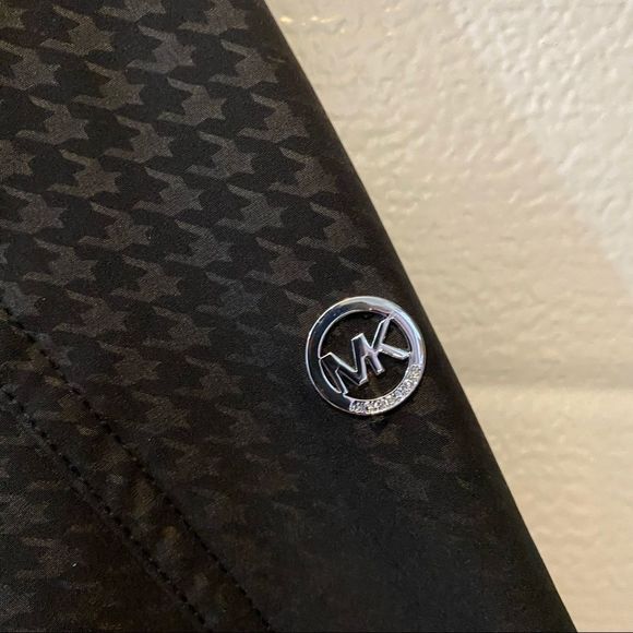 KORS Michael Kors Black Houndstooth utility Jacket trench coat waterproof small - Picture 8 of 11